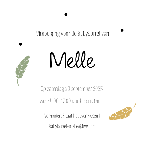 Kraamborrelkaartje met veertjes en stippen