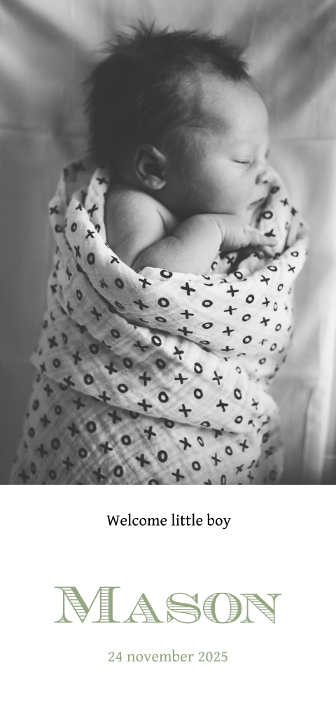 Zelf maken geboortekaartje met foto en snor