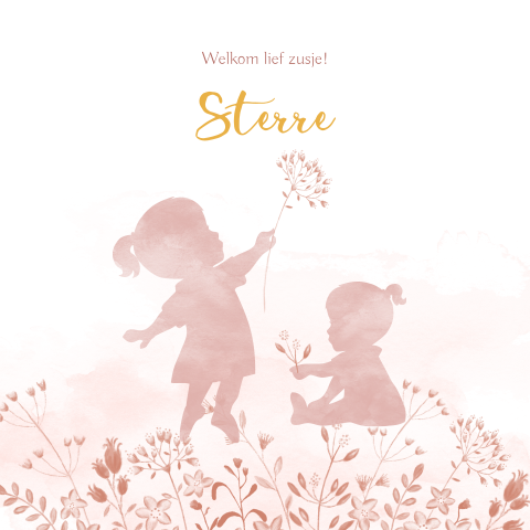 Schattig geboortekaartje voor een zusje in aquarel