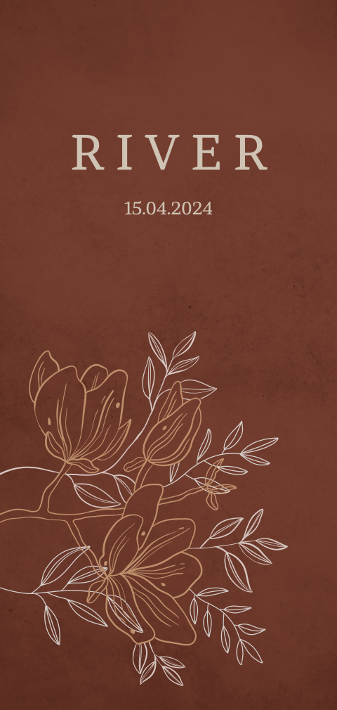 Stijlvol bordeaux rood geboortekaartjes met bloemen en takken