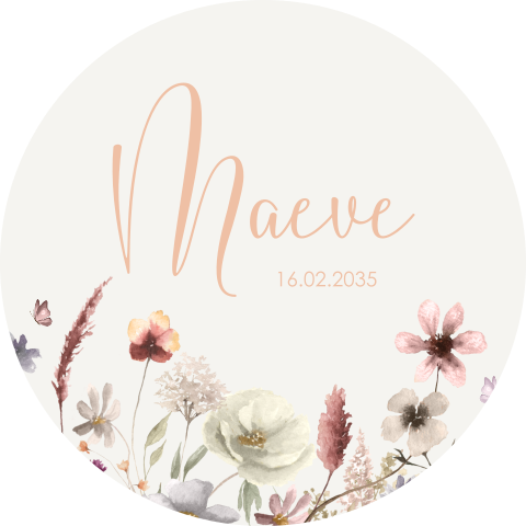 Raamsticker rond met watercolour bloemen