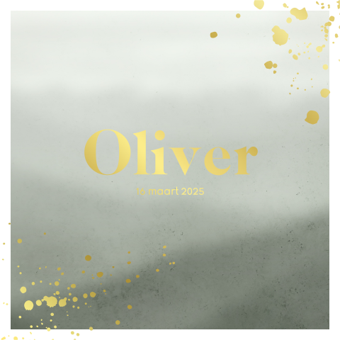 Hip goudfolie geboortekaartje voor een zoon met spetters