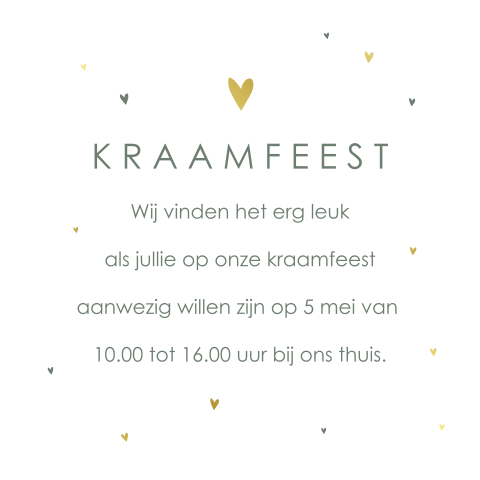 Kraamfeest uitnodiging minimalistisch met goudfolie hartjes