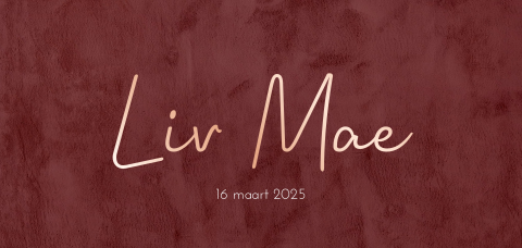 Bordeaux geboortekaartje voor meisje met roségoudfolie