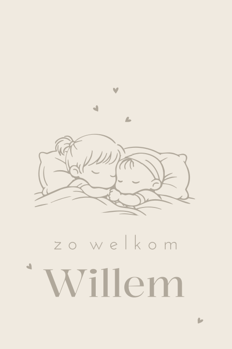 Geboortekaartje met schattig slapende kindje met grote zus