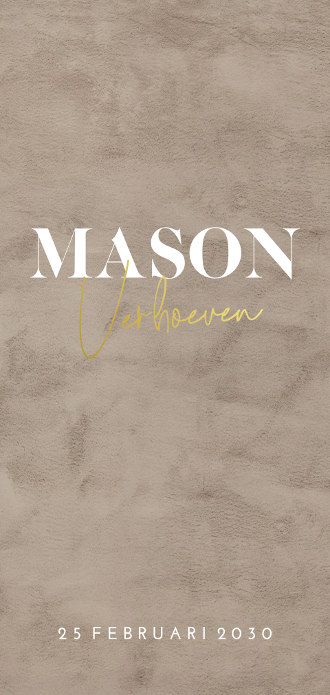 Stoer geboortekaartje met bruine velvet-look en goudfolie