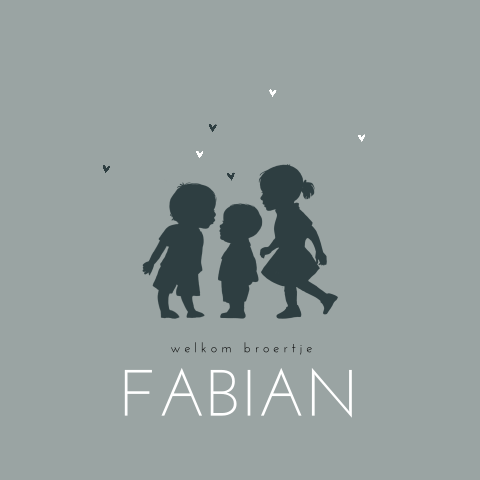 Lief geboortekaart met silhouet van baby broertje met broer en zus