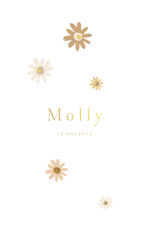 Lief goudfolie geboortekaartje met bloemen voor een meisje