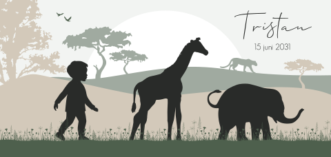 Jungle geboortekaartje jongen met silhouetje en dieren