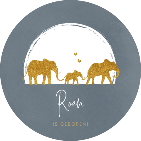 Raamsticker rond blauw met goudlook olifantjes