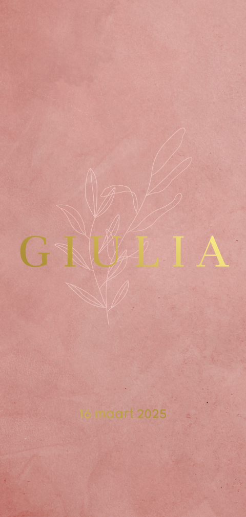 Luxe geboortekaartje met goudfolie, velvet-look en takje