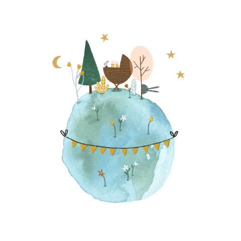 Sluitsticker met een wereldbol en slingers