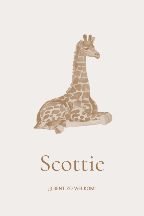 Lief geboortekaartje met giraffe en ronde hoeken