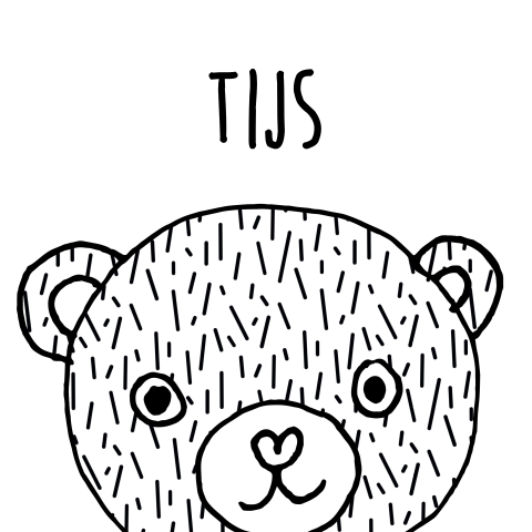 Getekend geboortekaartje in zwart-wit met beertje