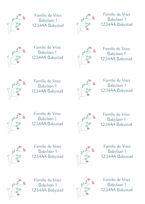 Adressticker wit met takjes en bloemen