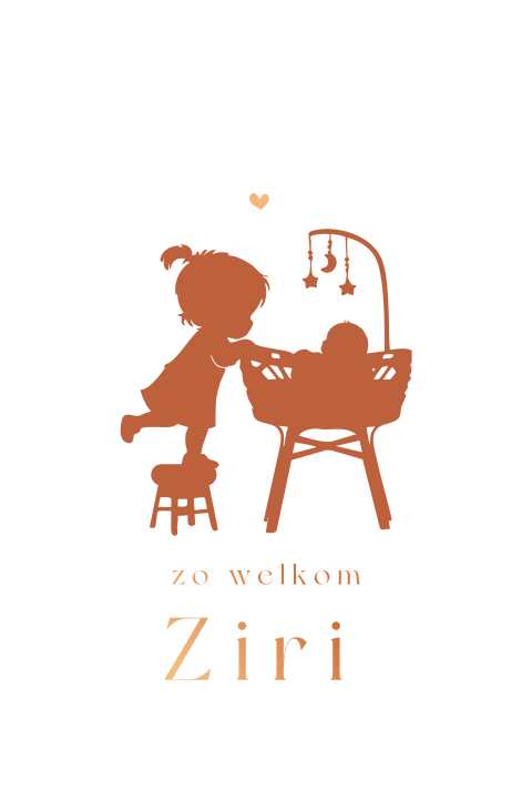 Lief babykaartje met silhouet zus en baby in wiegje