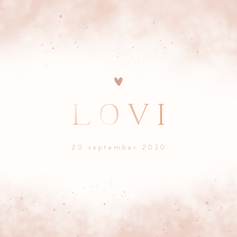 Romantisch geboortekaartje roze watercolour en roségoudfolie