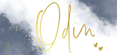 Hip goudfolie geboortekaartje voor jongen met donkerblauw aquarel wolk