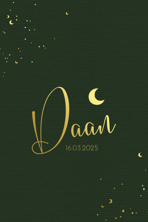 Prachtig gestreept geboortekaartje met goudfolie spetters en maan