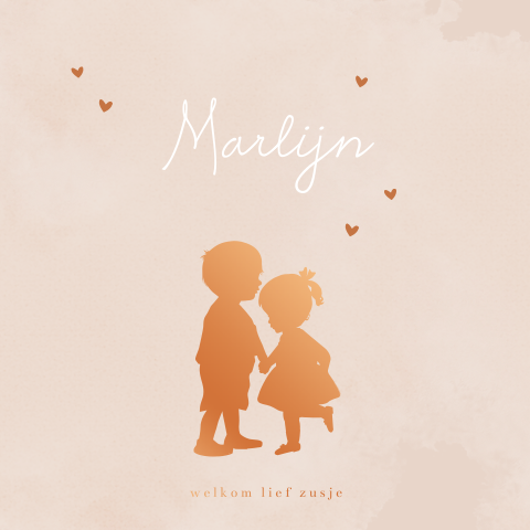 Lief hoogglans babykaartje met silhouetjes broer en zusje