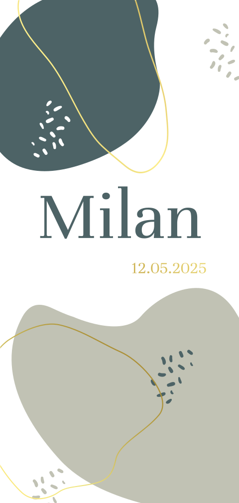 Hip goudfolie geboortekaartje jongen met vormen in petrol en grijs