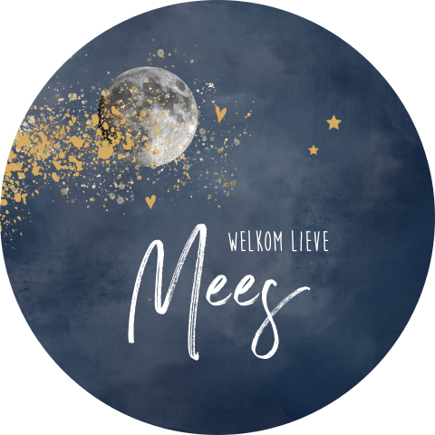 Stoere donkerblauwe raamsticker met maan en hartjes