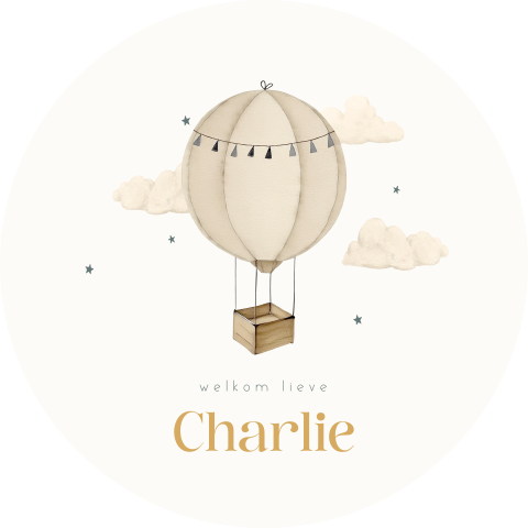 Raamsticker rond met luchtballon en wolkjes