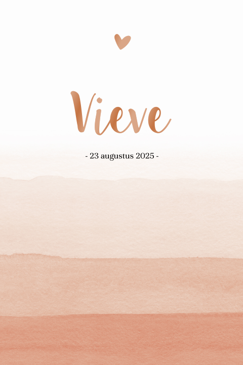 Hoogglans geboortekaartje voor meisje met een oranjeroze waterverf