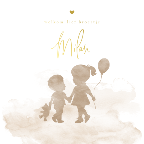 Schattig geboortekaartje voor zoontje met grote zus in aquarel