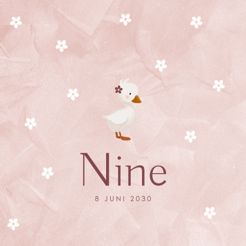 Geboortekaartje met eendje en bloemetjes