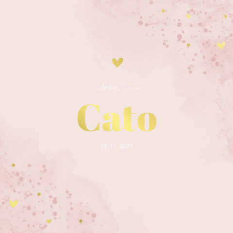 Roze watercolour geboortekaartje meisje met goudfolie