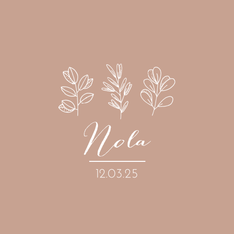 Hip botanisch geboortekaartje voor meisje roest bruin met bladeren