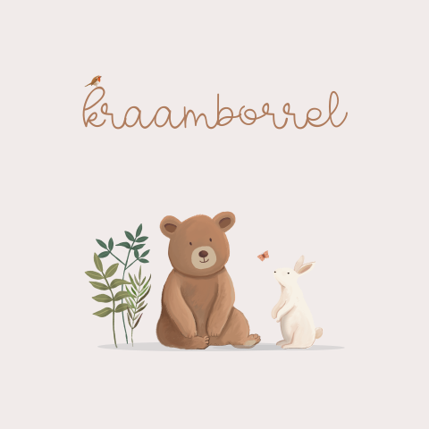 Kraamborrel uitnodiging met beertje en konijn