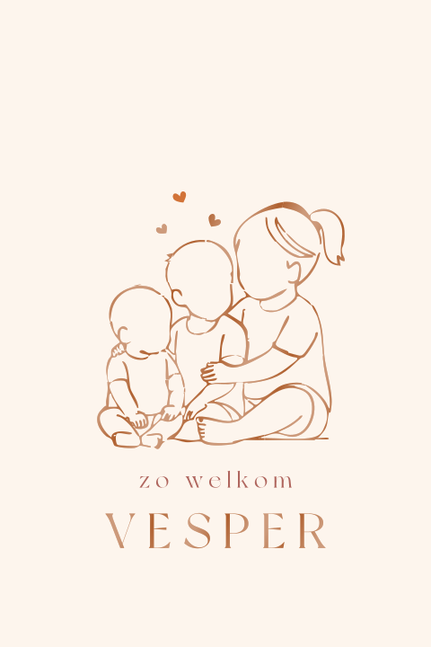 Lief babykaartje voor derde kindje met silhouet van grote zus en broer