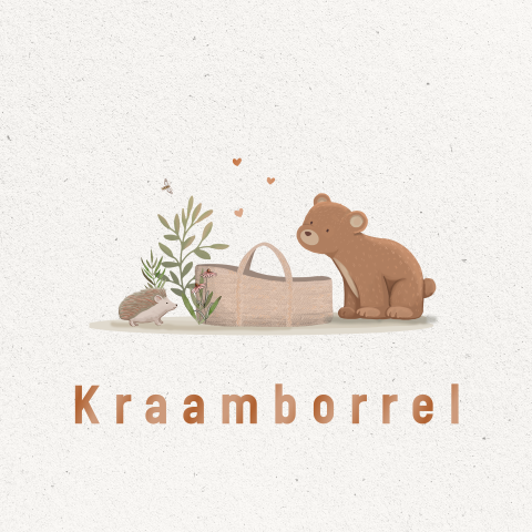 Kraamborrel kaartje met lief beertje bij mand