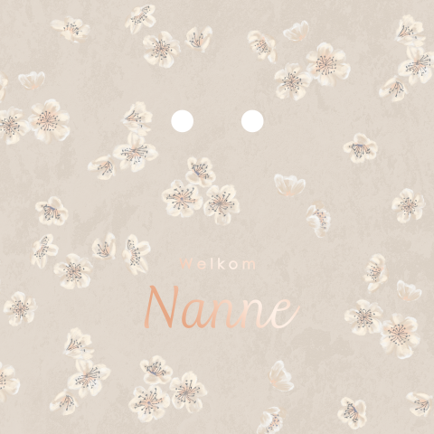 Lief geboortekaartje met geschilderde bloemetjes en optioneel écht strikje