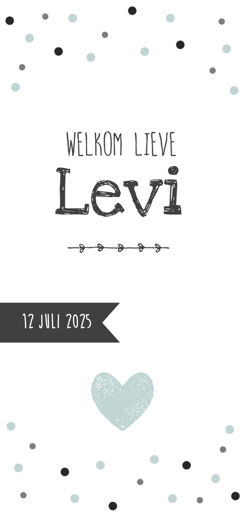 Lief rondhoek geboortekaartje voor jongen met blauwe confetti en hart