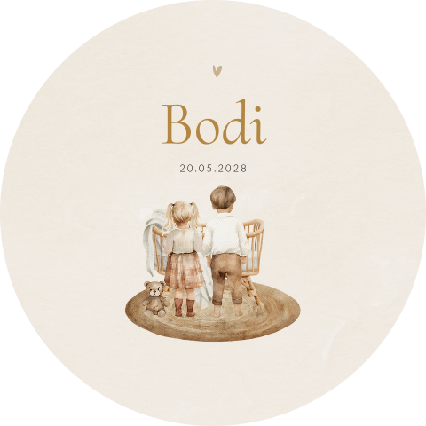 Raamsticker met wiegje en illustraties grote broer en zus