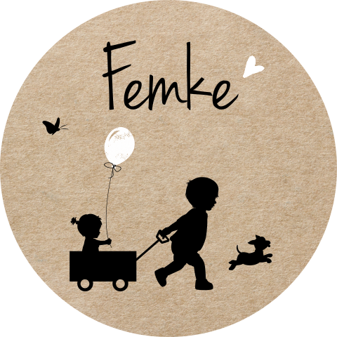 Raamsticker in kraftlook met silhouet broer en zusje