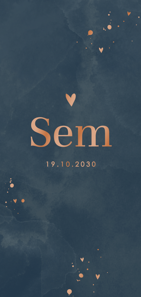 Stijlvol geboortekaartje met hoogglans hartjes