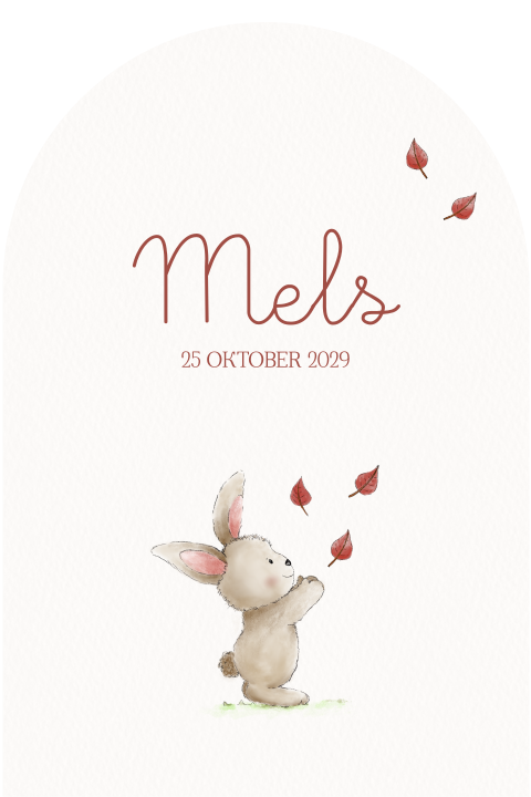 Geboortekaartje boogvorm konijntje in de herfst