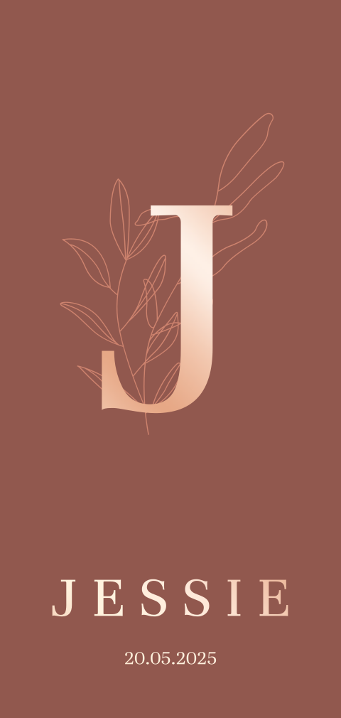 Minimalistisch geboortekaartje dochter roségoudfolie letter bladeren