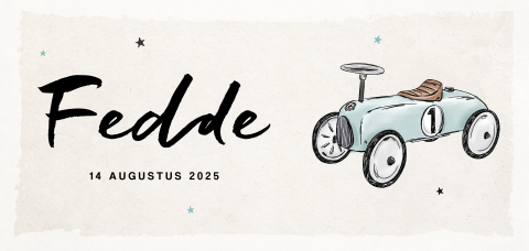 Retro geboortekaartje met auto en foto