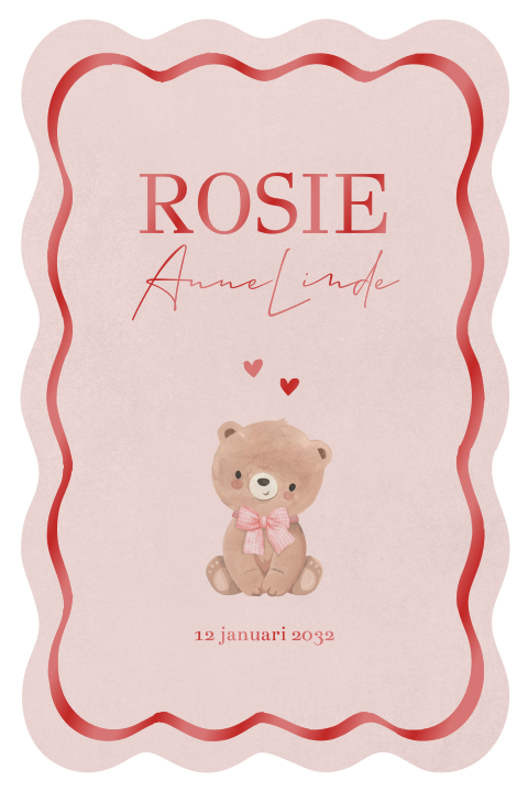 Schattig babykaartje met beertje en strikje voor meisje