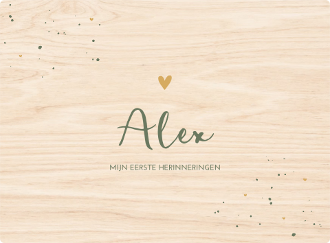 Stoere memorybox met groene tekst en spetters