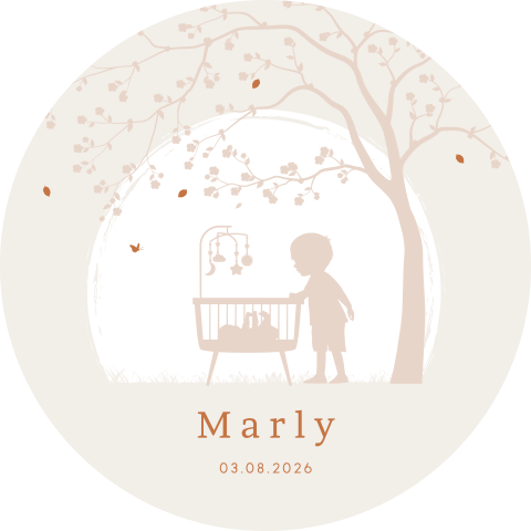 Raamsticker rond beige met silhouetjes en boom