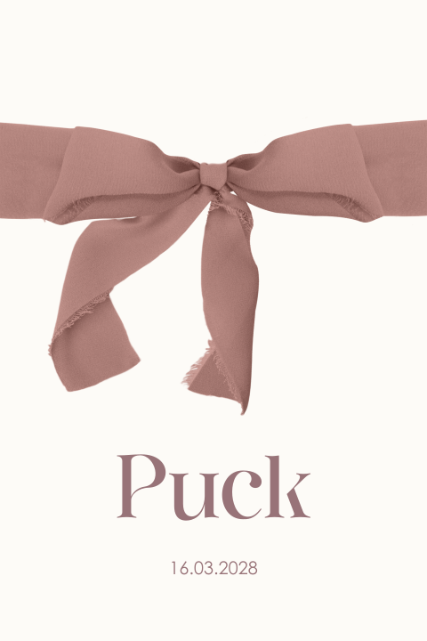 Mooi geboortekaartje met oudroze strik voor een meisje