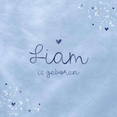 Lief geboortekaartje jongen met lichtblauwe velvet look en goudfolie