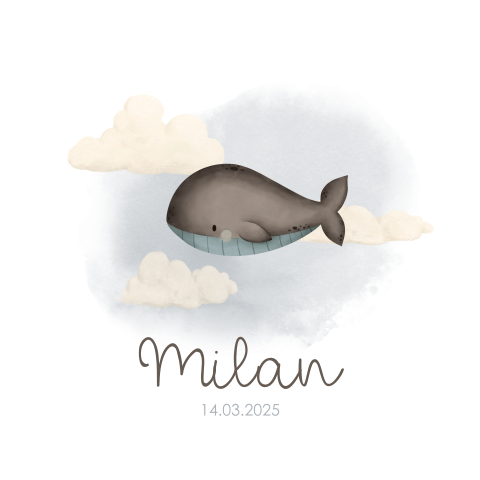 Raamsticker rond met walvis en wolkjes