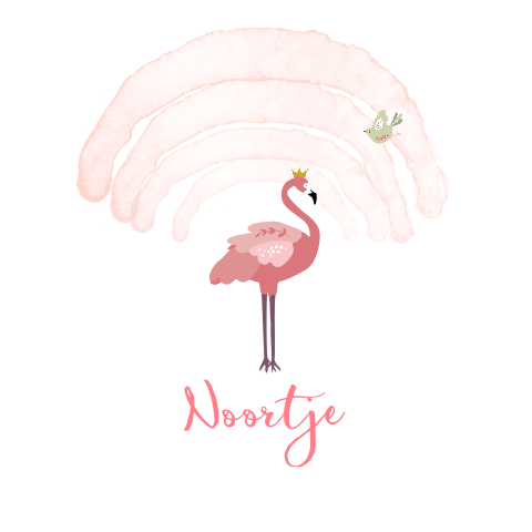 Lief geboortekaartje met roze flamingo